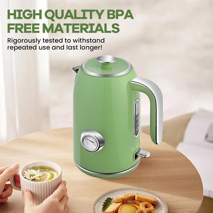 PUKOMC Electric Kettle,1.7L Stainless Steel Electric tea kettle | Temperature Gauge, Fast Boiling, Auto Shut - off, BPA - Free, Boil - Dry Protection 1500W,LED Light,Easy clean