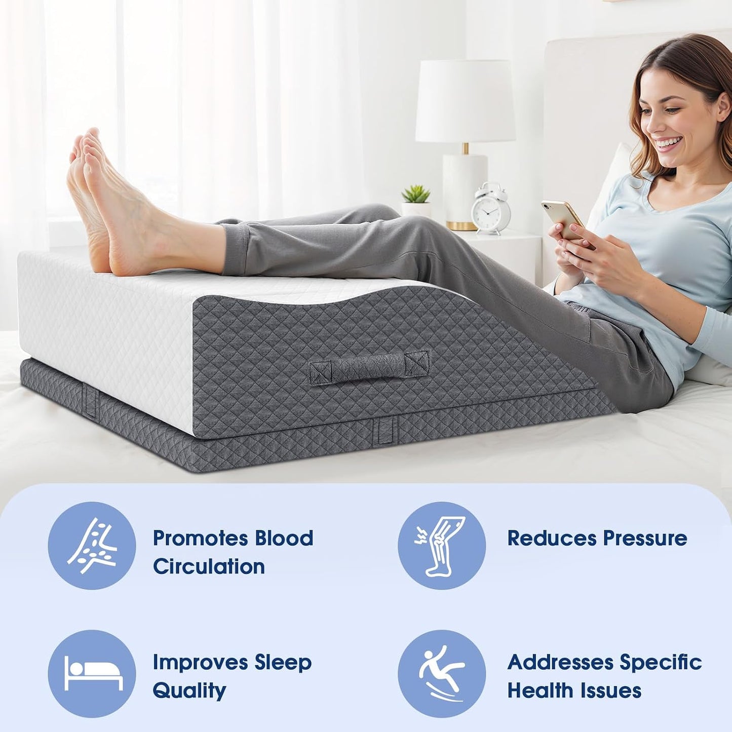 Elevation Pillows for Leg After Surgery, Memory Foam Adjustable Wedge Pillow for Injury or Rest, Ankle Pillow for Sleeping Blood Circulation Grey/Double Leg