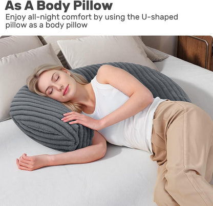 Reading Pillow for Bed, Backrest Pillow with Arms for Adult | Bed Pillow for Sitting Up, Back Support Pillows for Sleeping, Reading and Gaming with Shredded Memory Foam, Gray