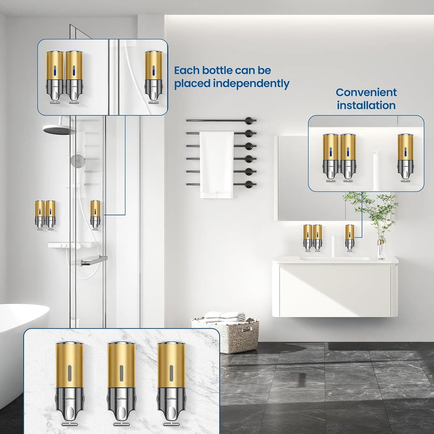 EXIN DECHEN Shampoo and Conditioner Dispenser(Triple x 16.9 oz,Clear) | Easy Installation,Wall-Mounted,Bottle Separable,Large Capacity,Shower Shampoo Conditioner Body Wash Dispenser for Bathroom
