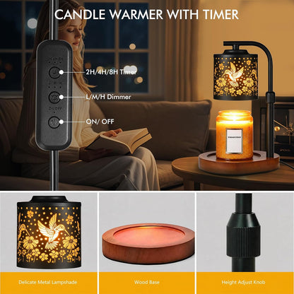 Candle Warmer Lamp with Timer & Dimmer- Electric Wax Melt Warmer with Adjustable Height for Scented Candles, Home Décor Fragrance and House Warming Birthday Gifts for Women Mom