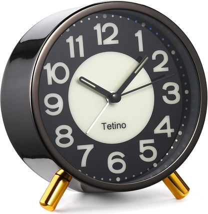 Tetino Analog Alarm Clocks,Retro Metal Desk Silent Non Ticking Small Clock with Night Light,Battery Operated,Simple Design,for Bedrooms, Bedside,Office,Home Décor (Green)