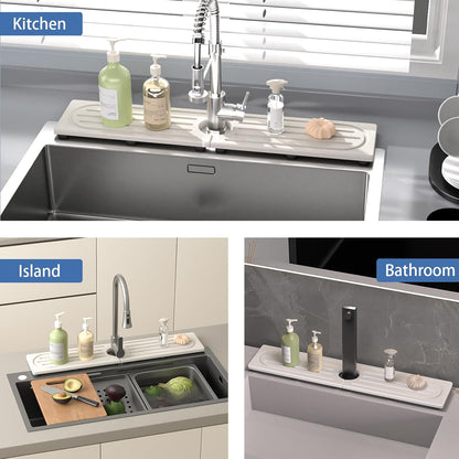 Faucet Mat for Kitchen Sink with Raised Feet, Stone Sink Mat Quick Dry around Faucet, Water Absorbent Stone Tray, Sink Splash Guard & Protectors, Stone Drying Mat for kitchen Counter