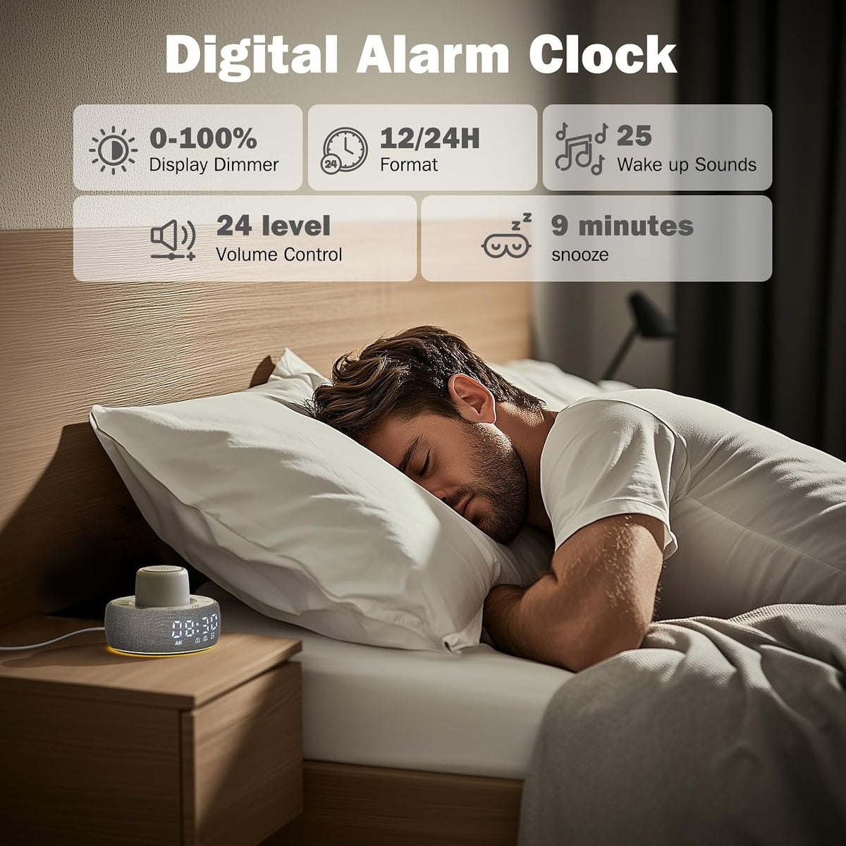 White Noise Machine with Smart Alarm Clock, 25 Soothing Sounds, Portable Sleep Sound Machine Aid for Baby, Kids, Adults, Office, Dimmable Timer, 7 Night Light Colors for Privacy Bedroom, Gray