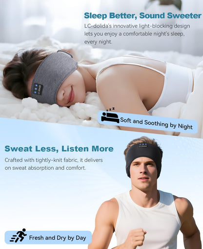 LC-dolida Sleep Headphones Bluetooth 5.4, Headband Headphones Earphones Wireless, Sleep Mask for Gifts,Workout,Jogging,Yoga(Purple)