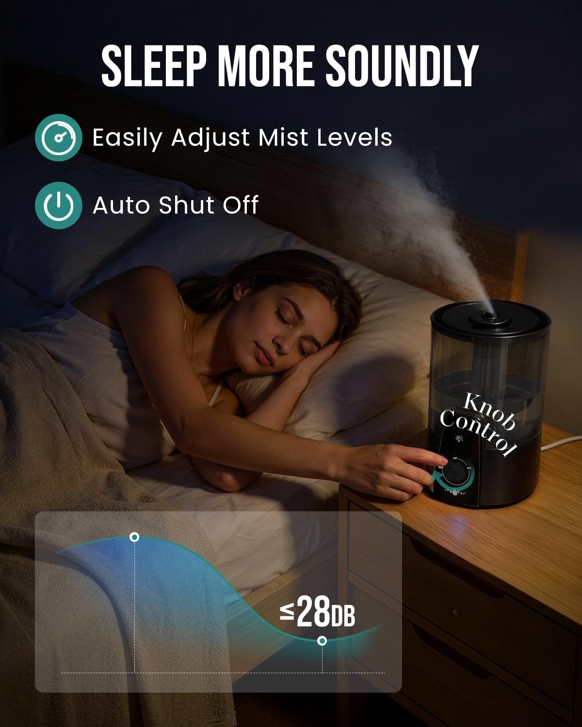 4L Humidifiers for Bedroom,Dishwasher Safe Design Easy Clean,Black