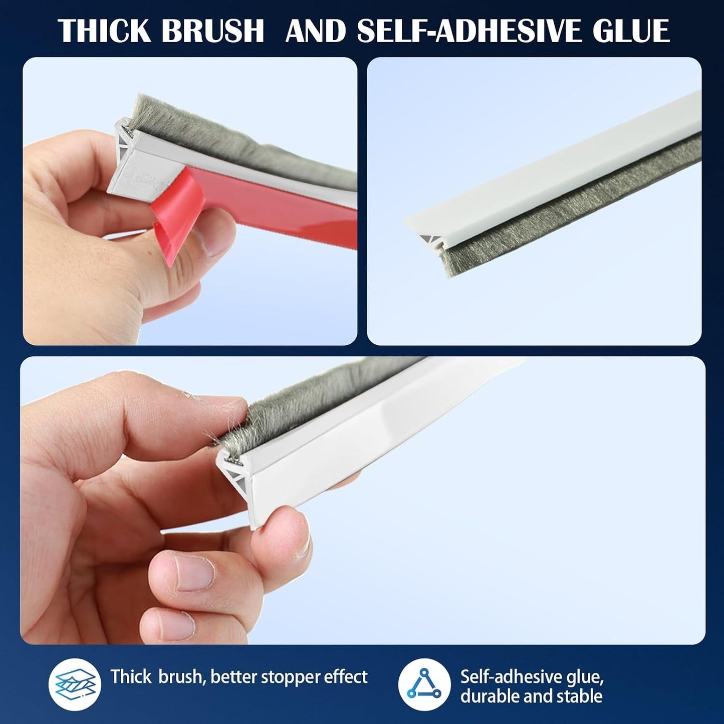 Door Sweep for Bottom of Door: Integrated Design with Brush | Self Adhesive Under Door Draft Stopper - Seal Dust Noise Hot or Cold Air Insulation - White 39"L 2" W