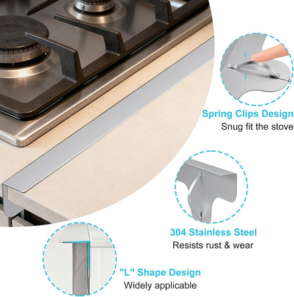 Stove Gap Covers, 2 Pack Stainless Steel Stove Gap Filler Black | Heat Resistant Oven Gap Filler Adjustable Length Range Trim Kit Non-Slip Stove Guard Between Stove Top & Counter