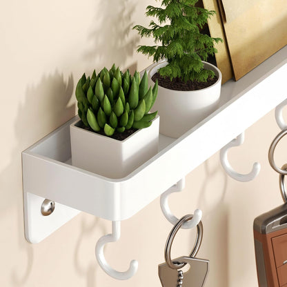 niffgaff Black Key Holder Wall Mount, Stainless Steel Self Adhesive Hooks Rack with Shelf, No Drill Key Hanger for Door and Wall