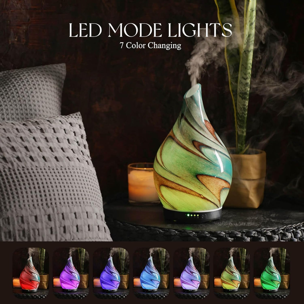 Porseme Essential Oil Diffuser 280ml Handmade Glass Diffuser 7H Runtime | Elegant Handmade Glass Aroma Diffuser with 7-color LEDs, Quiet Aromatherapy and Safe Auto Shut-off, Perfect for Gifts