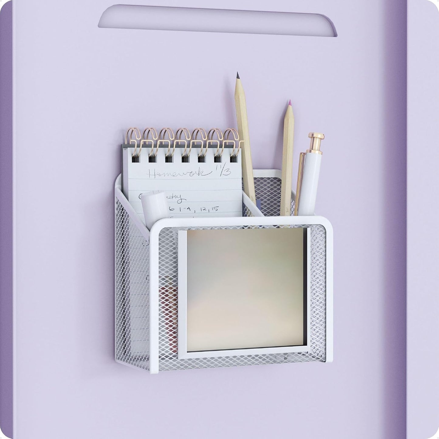 U Brands Magnetic Locker Cup with Mirror, Magnetic Pencil Holder, Purple