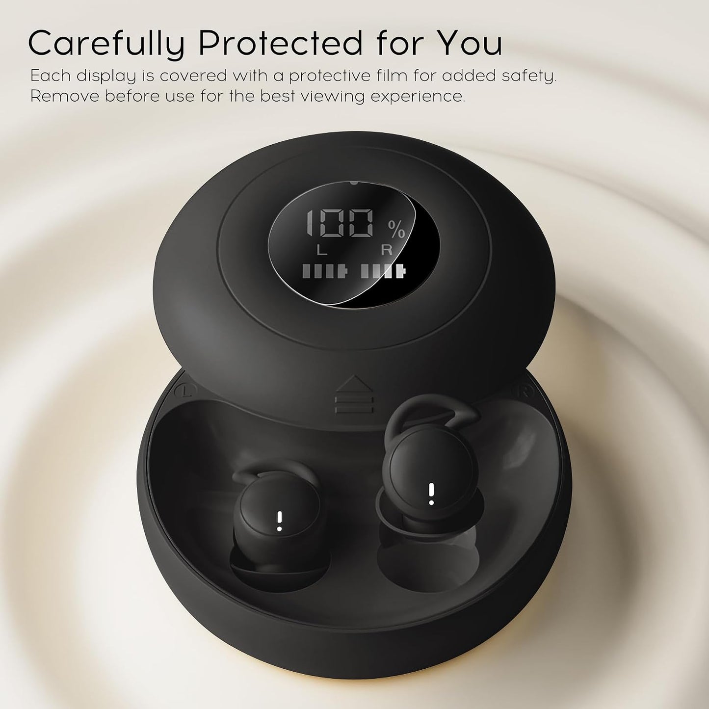 Sleep Earbuds Bluetooth 6.0, Mini Invisible Silicone Sleep Earbuds for Side Sleepers, Noise Blocking Sleeping Headphones, Hidden Earbuds with LED Display for Small Ears, Sleep & Relax（Beige）
