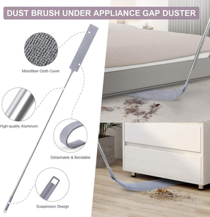 Retractable Gap Dust Cleaner, 3 Microfiber Cloths, 30-100 Inch Handle, Gray | Retractable Duster Brush with Washable Replaceable Head Cleans Under Appliances, Sofas, Beds, Refrigerators and Furniture