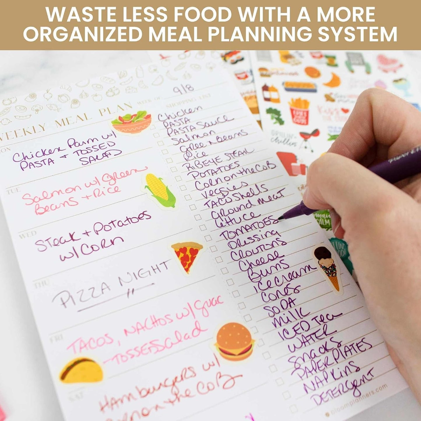 bloom daily planners Weekly Meal Planning Pad - Magnetic Hanging Refrigerator Menu Planner with Tear-Off Sheets & Perforated Grocery Shopping Lists - 6” x 9” (Pink Floral)