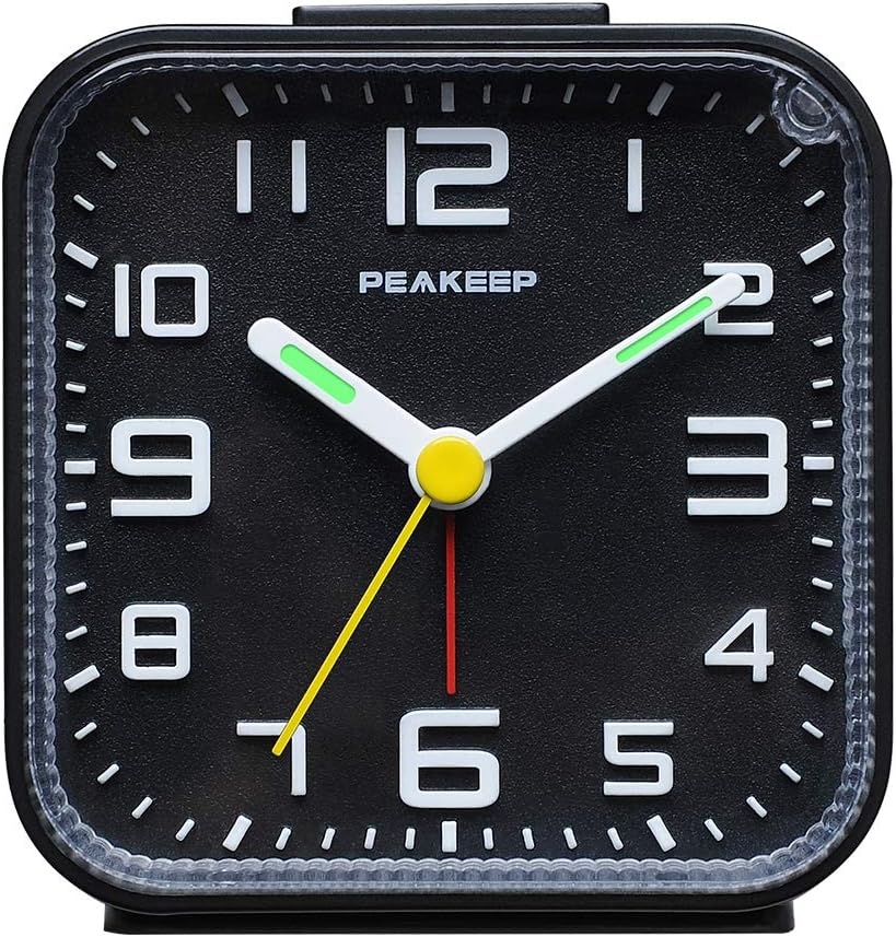 Peakeep Small Battery Operated Analog Travel Alarm Clock Silent