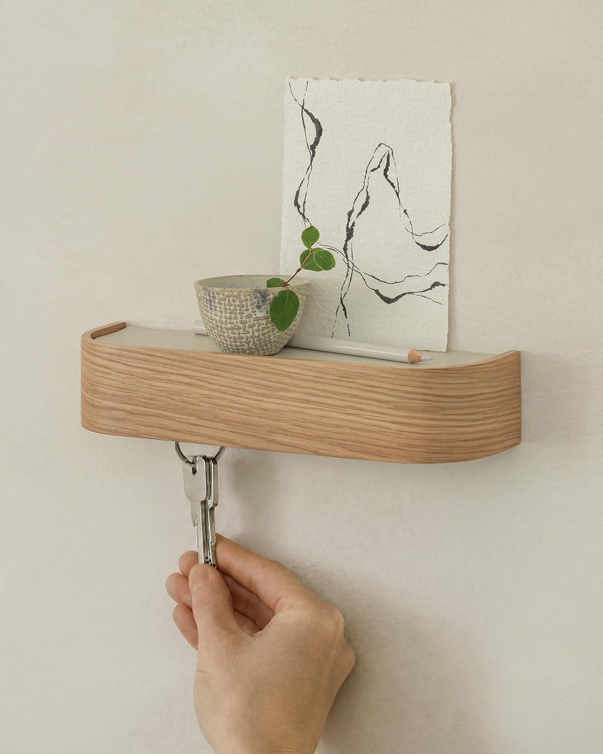 Kazai. Key Holder 'Toke' | Minimalist Key Hook Design from Berlin | Modern Key Holder Wall Mount with Wooden Shelf | Key Rack for Wall as Entryway Organizer | Walnut