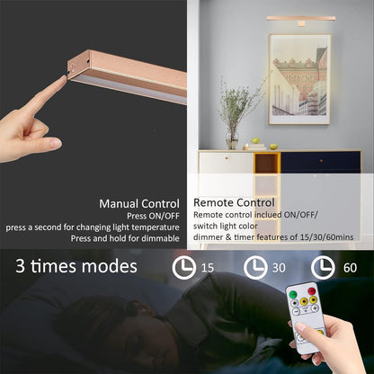 MIOBLUE Rechargeable Picture Lights with Remote,Full Metal Painting Light Display LED Battery Lamp with 3 Lighting Modes, Dimmable Dartboard Light with Timer for Frame Portrait Art