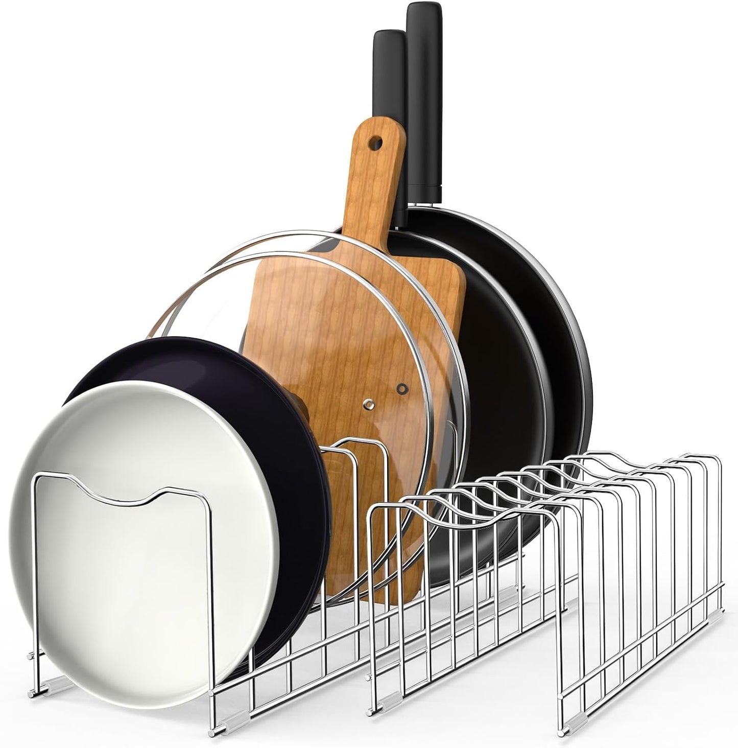 FLSEPAMB Lid Organizer Pot Lid Organizer 10-Tier Pot Lid Rack Holder Suitable for Bakeware Dish Plate, Cutting Boards, Pots & Pans, Serving Trays, Reusable Containers in Cabinet Pantry (1 Pack)