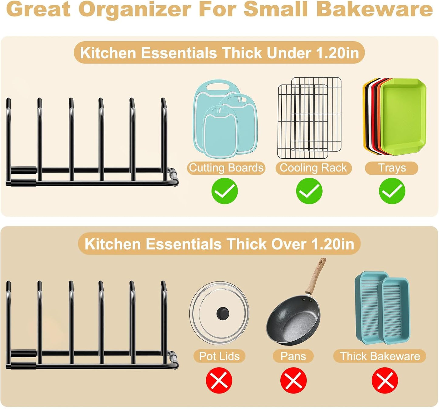 Fikoksol Cutting Board Organizer Storage, Baking Sheet Rack under Cabinet | Heavy Duty Cookie Sheet Organizer, Metal Cutting Board Holder, Space-saving Plate Holder for Cabinet, Tray Divider for Drawer