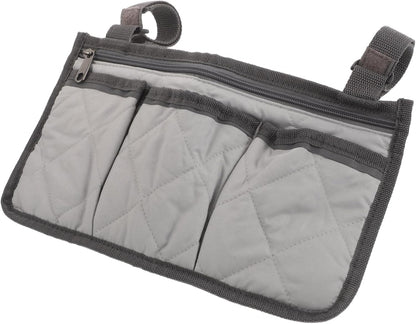 Bed Rail Organizer with 4 Pockets, Safety Bed Assist Rail Storage Bag with Cup Holder, Gray Bedside Caddy for Mobility Aid and Hospital Use