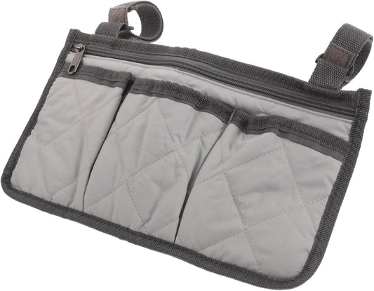 Bed Rail Organizer with 4 Pockets, Safety Bed Assist Rail Storage Bag with Cup Holder, Gray Bedside Caddy for Mobility Aid and Hospital Use