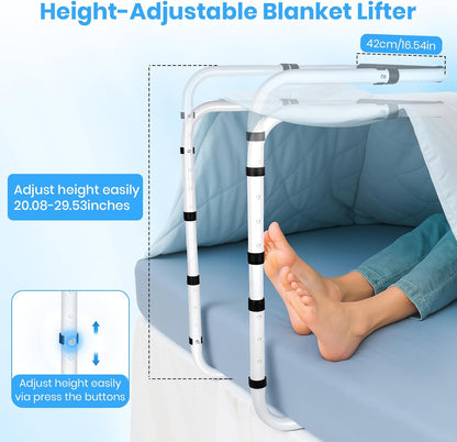 Blanket Lifter for Feet - Blanket Lifters for Foot of Bed, Adjustable 20-29 Inch Height with 4 Non-Slip Clips, Multi-Use Bed Support for Enhanced Foot, Toe, Leg and Knee Comfort
