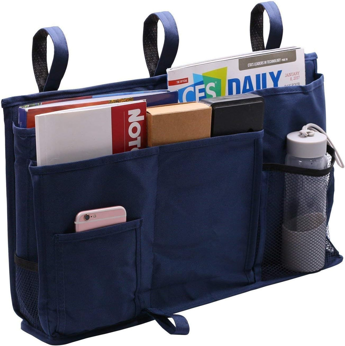 Large Pocket Bedside, Hanging Storage Organizer for Books,Phones,Tablets,Accessory and TV Remote - Best for Headboards, Bed Rails, Dorm Rooms, Bunk Beds, Apartments, Bathrooms &Travel (Light blue)