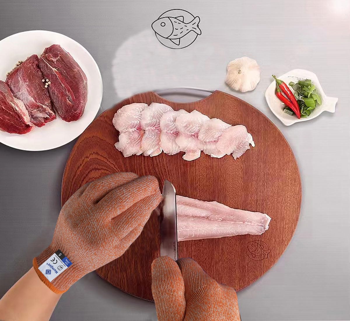 Cutting Gloves, Food Grade Level 5 Protection, Safety Kitchen Cut Gloves for Oyster Shucking, Fish Fillet Processing, Mandolin Slicing, Meat Cutting and Wood Carving. (Violet-Medium 2 Pairs)