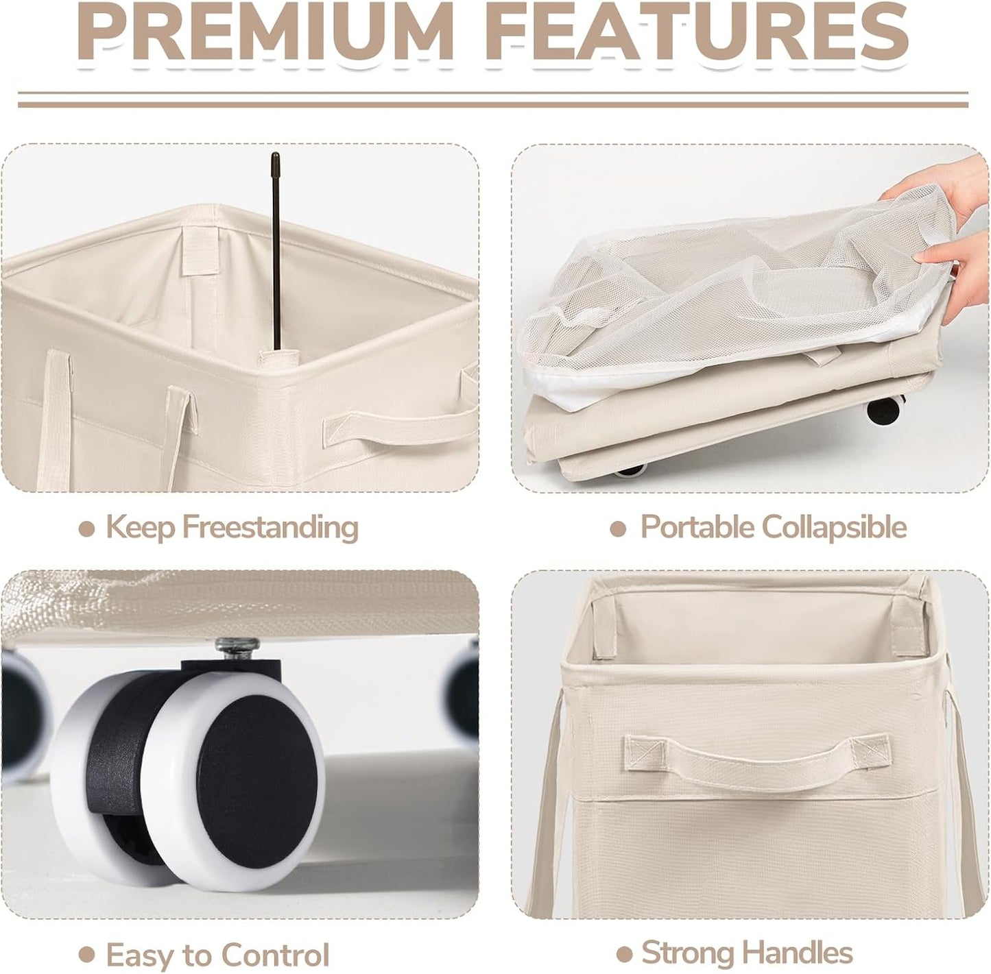 CHICVITA 75L Large Rolling Laundry Basket with Wheels & Wash Bag, Grey | Collapsible design saves space for corner dorms. Removable wash bag for easy laundry transport