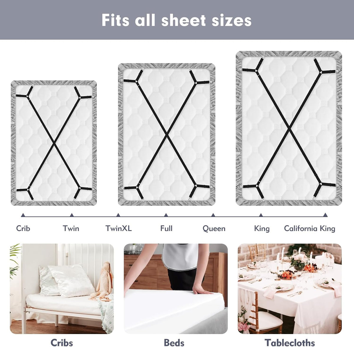 4 Pcs Bed Sheet Straps, Adjustable Fitted Sheet Clips Keeping Sheets Place Heavy Duty,Sheet Straps,Mattress Sheet Holders Keep Sheets Firm & Tight (Black)