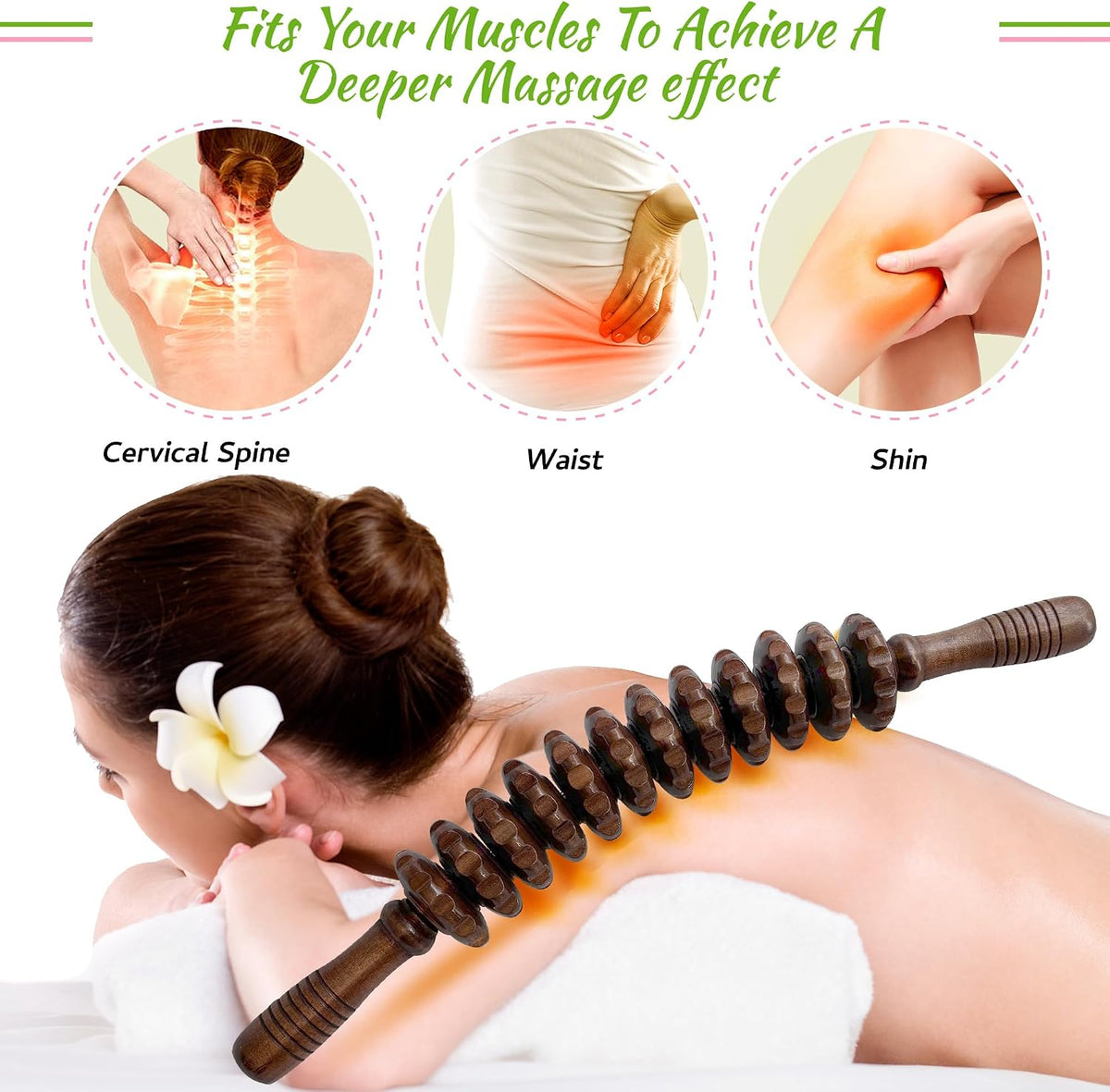 Wooden Massager Handheld Roller Trigger Point Massager Stick for Fascia, Cellulite, Muscle & Abdomen , Body Therapy Massager, Muscle Belly Relief Tool…