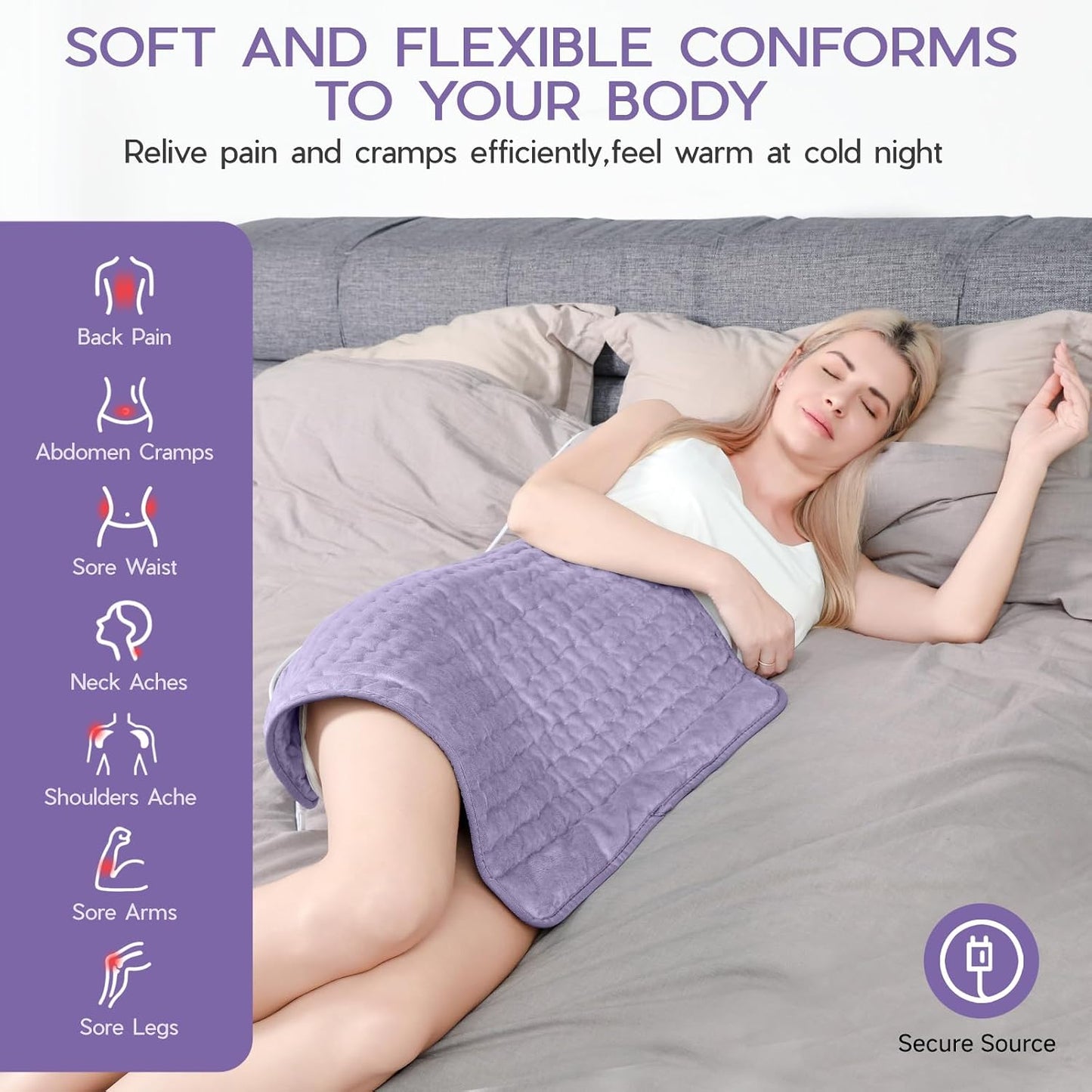 Heating Pad for Period Cramps, Heating Pad for Back/Neck/Shoulder Muscle Pain, 6 Heating&4 Timer Setting, Auto Shut Off, Dry/Moist Heat & Machine Washable, Gray Birthday Christmas Gifts for Women Mom
