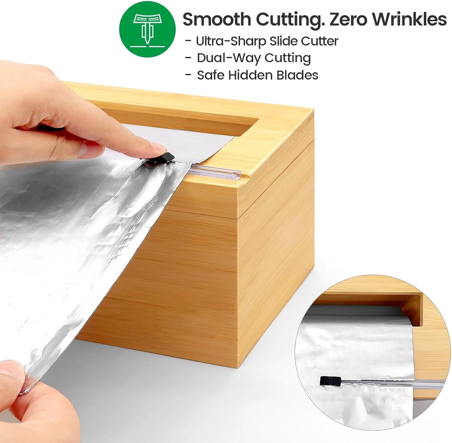 Bamboo 18 Inch Commercial Plastic Wrap Dispenser with Cutter | Bamboo paper roll cutter with low-noise roller; fits up to 3000ft food service film, 500–1000ft foil and select paper rolls