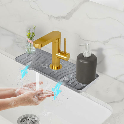 ODRAGO Silicone Kitchen Sink Splash Guard - 24.01 Inch Faucet Mat for Kitchen Sink Water - Longer Faucet Handle Drip Catcher Tray-Sink Guard for Kitchen Sink (Grey)