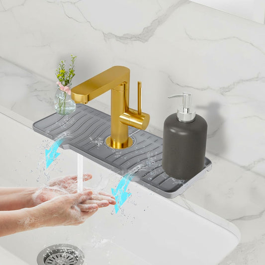 ODRAGO Silicone Kitchen Sink Splash Guard - 24.01 Inch Faucet Mat for Kitchen Sink Water - Longer Faucet Handle Drip Catcher Tray-Sink Guard for Kitchen Sink (Grey)