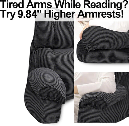 Reading Pillow for Bed with Arms, Back Support, Memory Foam（Grey Black）