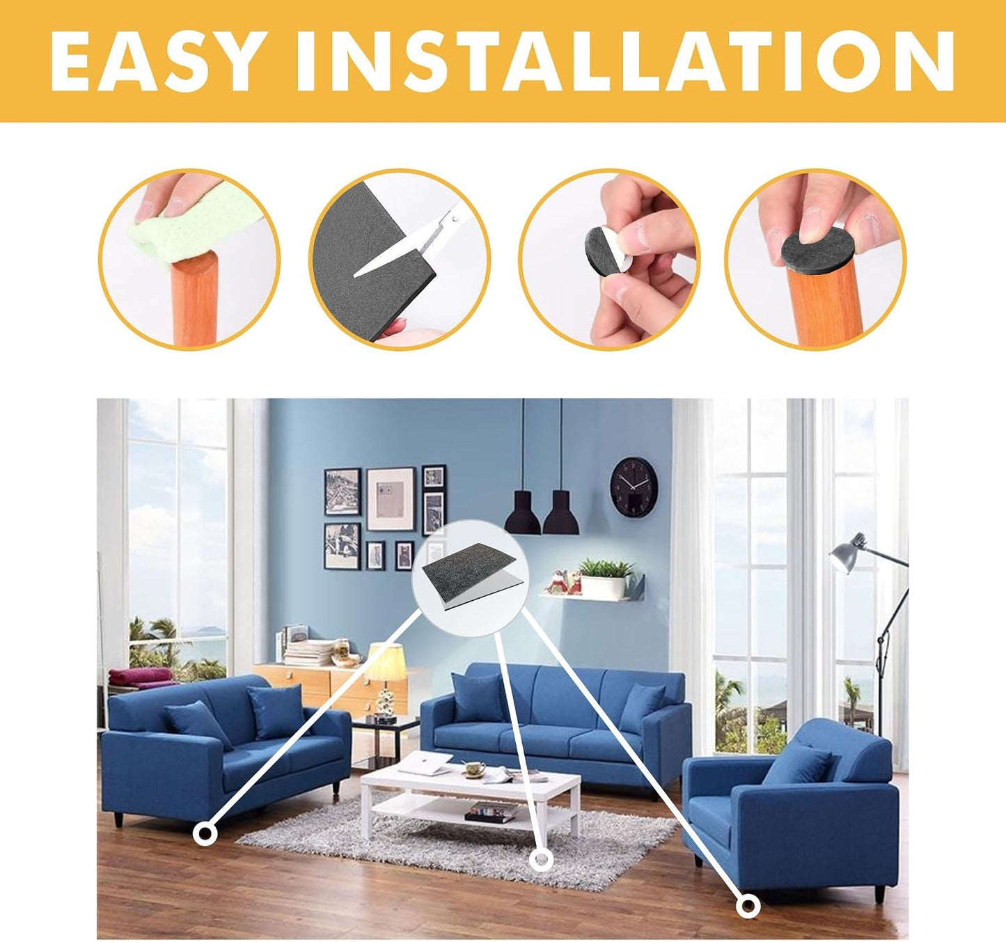 Felt Furniture Pads Self-Adhesive for Hardwood Floors, 8pcs 8" x 6" x 1/5" Cuttable Furniture Pads Square Furniture Movers, Floor Protector Cut into Any Shape, Beige