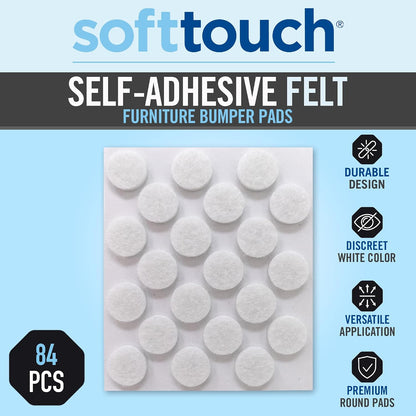 SoftTouch 3/8" Round Mini Self-Stick Furniture Slider Felt Pads for Hard Surfaces, Noise-Reducing Adhesive Furniture Moving Pads for Beds, Sofas, Dressers, 84-Count, Brown