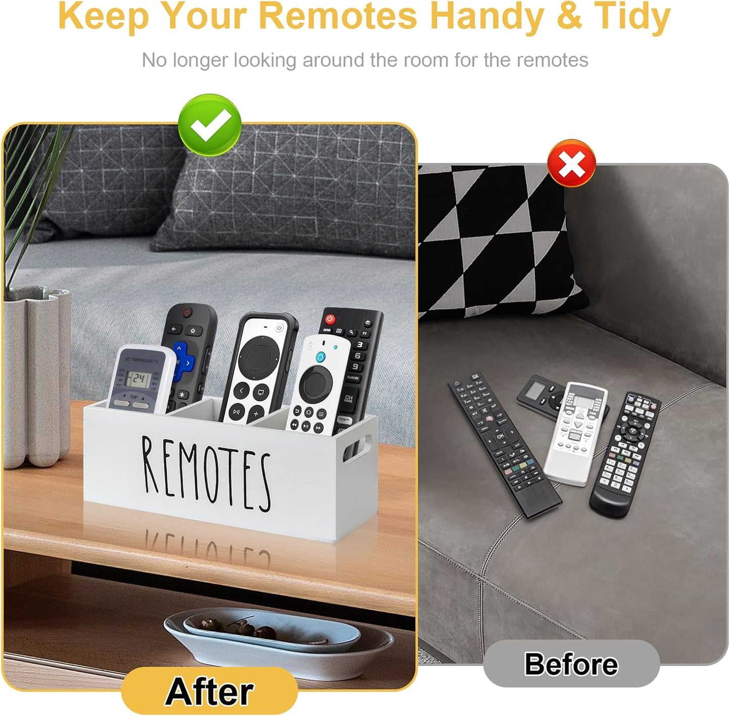 360° Rotating Remote Control Holder, Wooden TV Remote Holder for Table, Desk Organizer Caddy Media Storage Box for Living Room,Nightstand,Couch (Black)