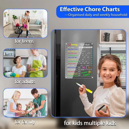 PigPotParty Acrylic Magnetic Chore Chart for Kids, 12x9.5 Inch, 2 Pack | Sleek Clear Acrylic Design, Reward System Builds Habits, Built-In Magnets Require No Installation, 8 Wet-Erase Markers