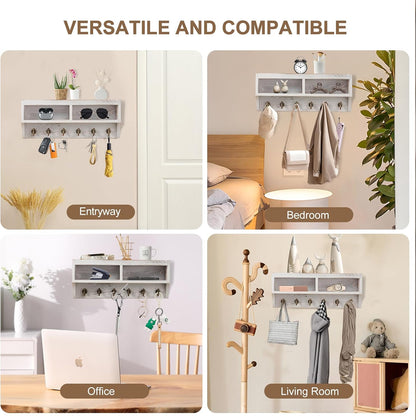 Key Holder Wall Mount with Mail Organizer, 6 Hooks & Shelf, Brown | Wood Key Holder Wall Mount with 6 Key Hooks, Shelf & Storage Box and Mail Organizer for Entryway, Apartment, Home and Office