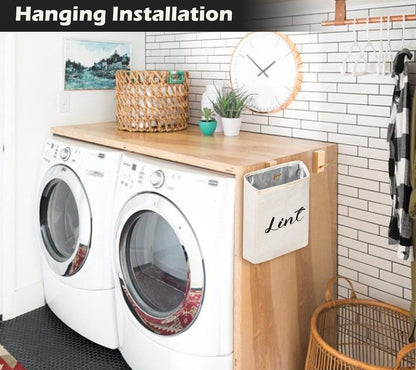 Kamehame Magnetic Lint Bin for Laundry Room Organization and Storage, Cotton Linen Lint Bag, Wall Mount Space Saving Washer Dryer Trash Can Collector
