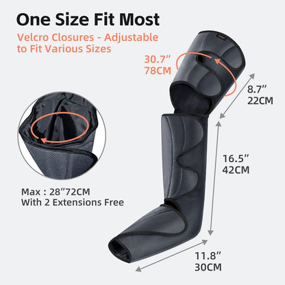 SHINE WELL Leg Compression Massager, Leg Massager for Circulation and Pain Relief, Air Compression Leg Massager with 3 Modes 3 Intensities 2 Extenders and Adjustable Wraps