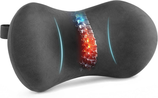 Lumbar Support Pillow for Office Chair, Lower Back Pillow with Strap, Gray