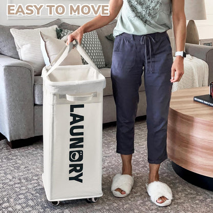 CHICVITA 75L Large Rolling Laundry Basket with Wheels & Wash Bag, Grey | Collapsible design saves space for corner dorms. Removable wash bag for easy laundry transport