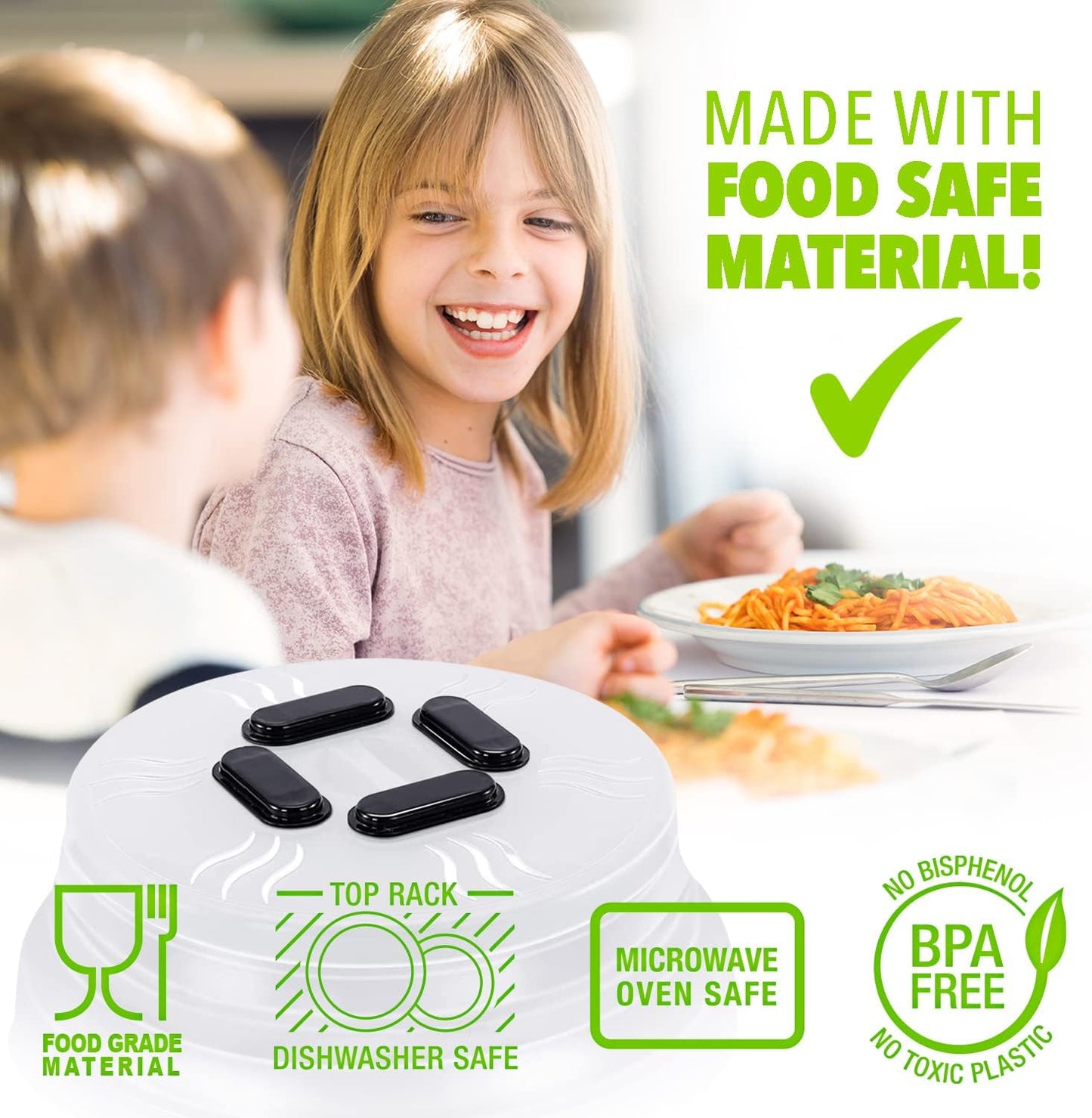 Hover Cover Collapsible Magnetic Splatter Cover, 10-Inch Clear BPA-Free Food Lid Vented Plate Guard with Steam Vents, Anti-Splash Microwave Lid, Dishwasher Safe Space-Saving Magnetic Storage, Charcoal