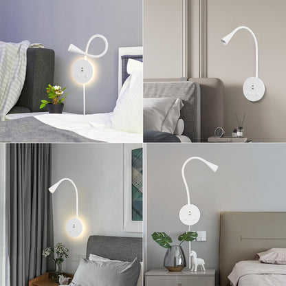 Book Lights for Reading at Night, LED Wall Mounted Reading Light, Flexible Gooseneck Wall Lamps for Bedroom, Plug in Wall Lights with USB Charging, Bedside Wall Sconces Focused Bed Lamp (Black)
