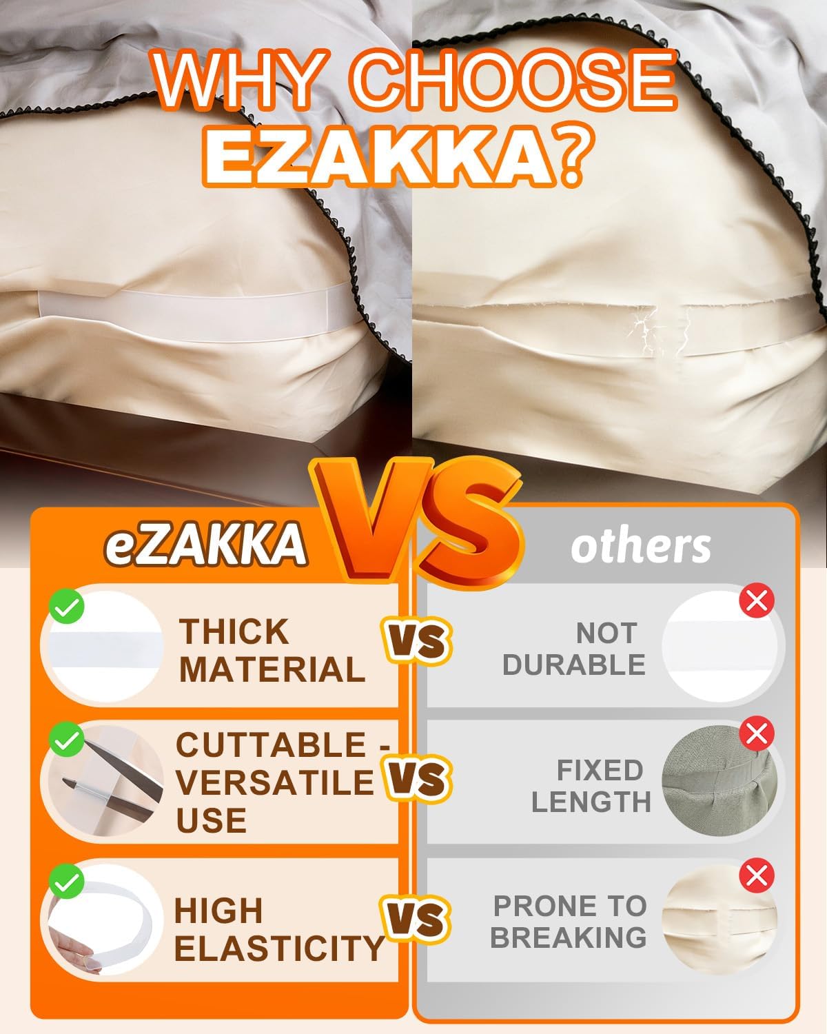 eZAKKA 8PCS Adjustable Replacement Strips for Bed Sheet Holder | Bed Sheet Straps Compatible with Most Bed Lock Sheet Holders，Cuttable sheet locks for fitted sheets