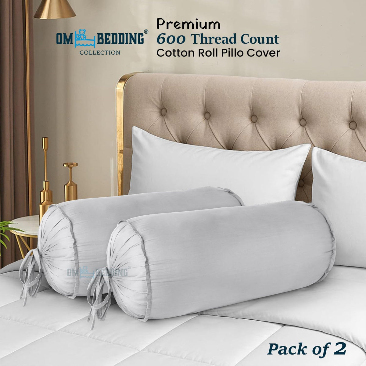 SAHARBEDDINGS 2 Pieces Cervical Neck Roll Pillow Cover with Cotton Bolster Pillowcases for Cylindrical Cushion and Drawstring Closure Round Neck Pillowcase (Plum, Roll Pillow 18x3 Pack of 2)