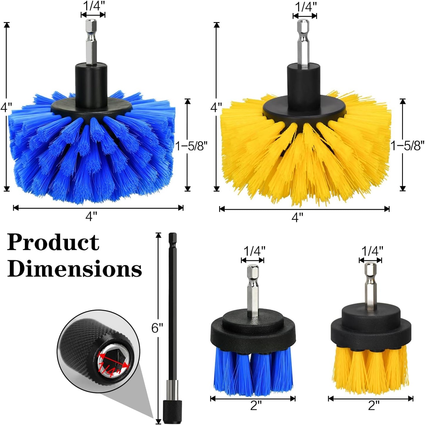 5pcs Drill Brush Set, Soft Bristle & Medium Bristle | for Car Interior, Floor, Grout, Toilet, Sink, Upholstery, Carpet